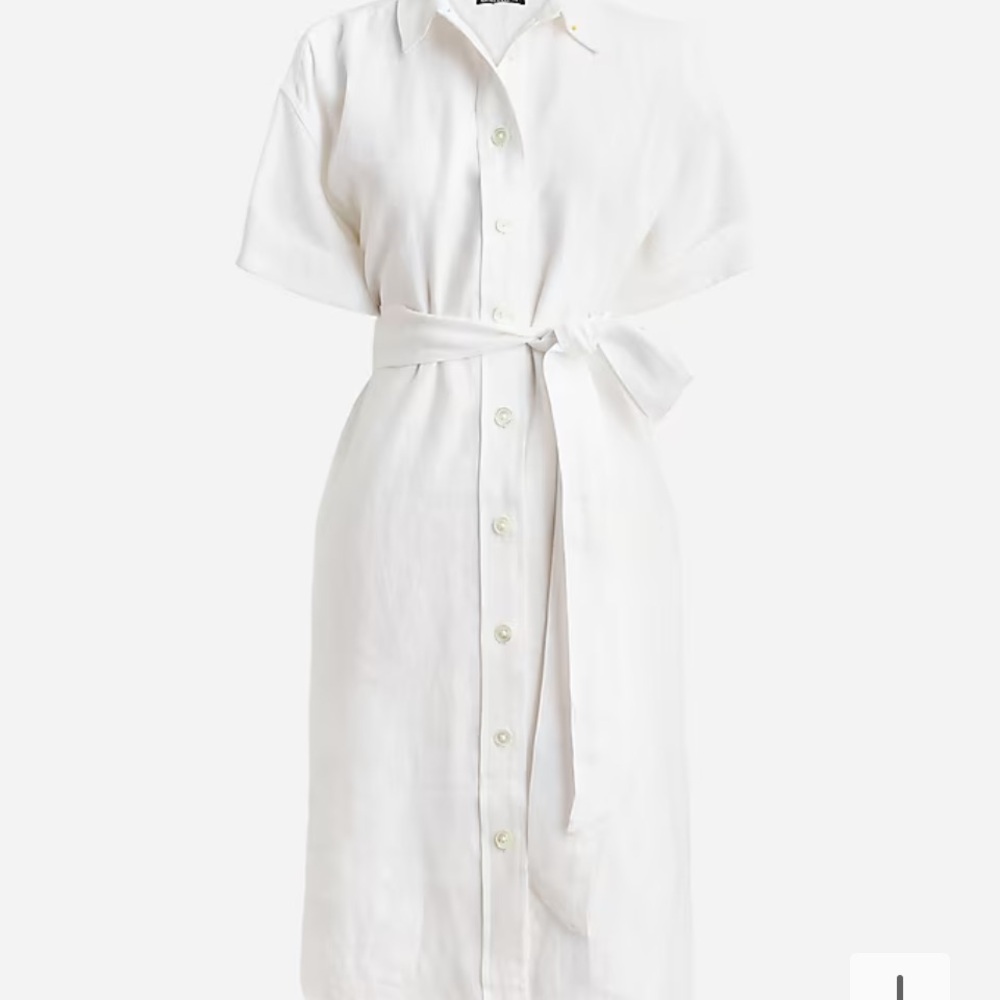 White JCrew 100% linen belted lined dress